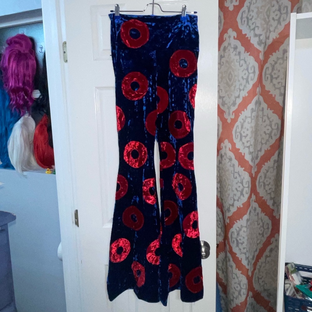 Blue and Red Velvet Flare Pants